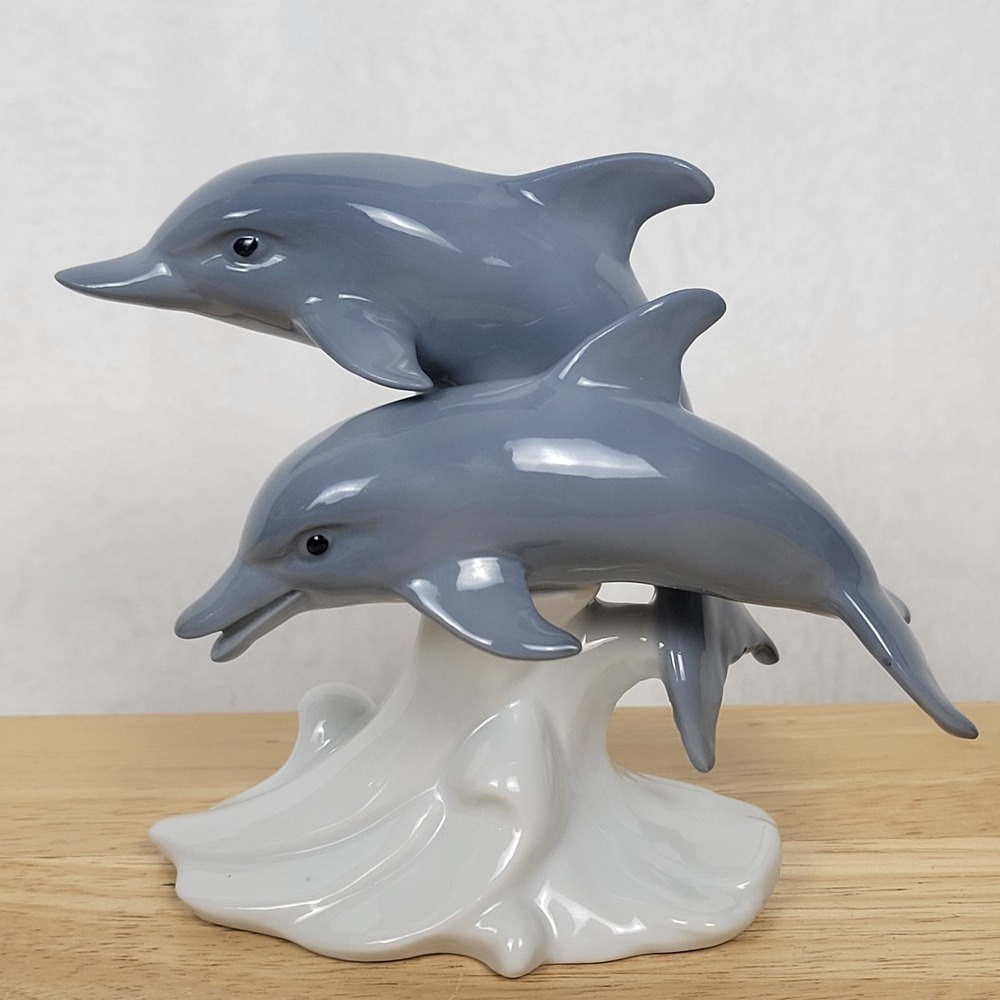 VTG Otagiri Japan Porcelain Double Dolphin Figurine 4" Nautical Coastal Decor
